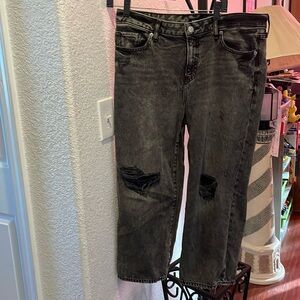 Express Black Distressed Wide Leg Cropped Jeans